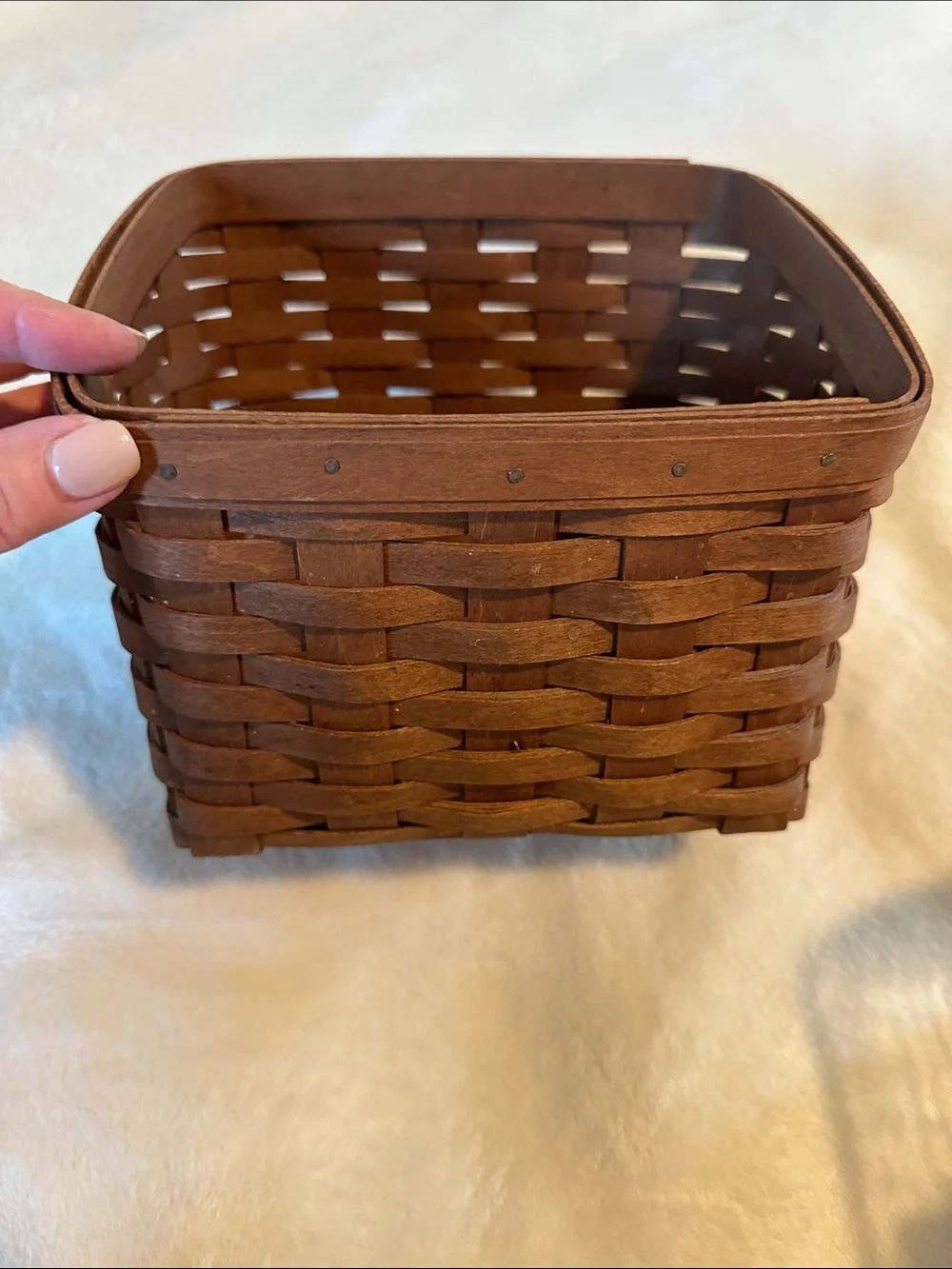 Longaberger Natural Brown Woven Storage Basket with Cream Liner and protector